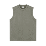 275G Batik Washed Distressed Patchwork Vest（Washed military green）