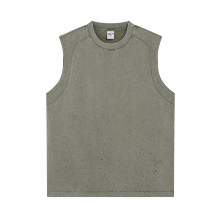 275G Batik Washed Distressed Patchwork Vest（Washed military green）