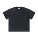 Basic distressed short-sleeved shirt with frayed edges and washed finish (gray-black)