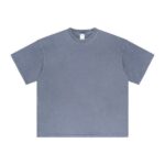 Basic distressed short-sleeved shirt with frayed edges and washed finish (gray-blue)