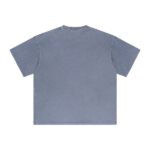 Basic distressed short-sleeved shirt with frayed edges and washed finish (gray-blue) - 图片 2