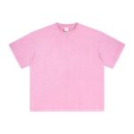 Basic distressed short-sleeved shirt with frayed edges and washed finish (Cherry blossom pink)