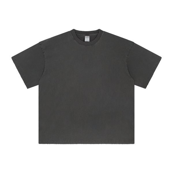 2024-1-260015.jpg(C7BF5).jpg Basic distressed short-sleeved shirt with frayed edges and washed finish (Cement ash) - 图片 1