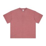 Basic distressed short-sleeved shirt with frayed edges and washed finish (Jujube Red)