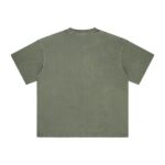 Basic distressed short-sleeved shirt with frayed edges and washed finish (green) - 图片 2