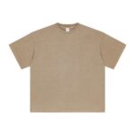 Basic distressed short-sleeved shirt with frayed edges and washed finish (light brown)