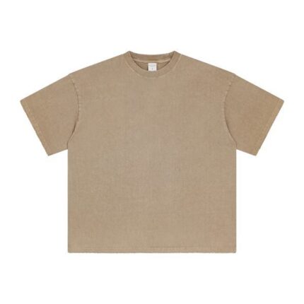 Basic distressed short-sleeved shirt with frayed edges and washed finish (light brown)