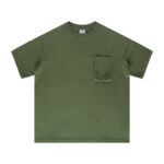 310G Mori-style workwear shirt, washed cotton, 3D workwear pockets, raglan sleeve design（Dark green） - 图片 2