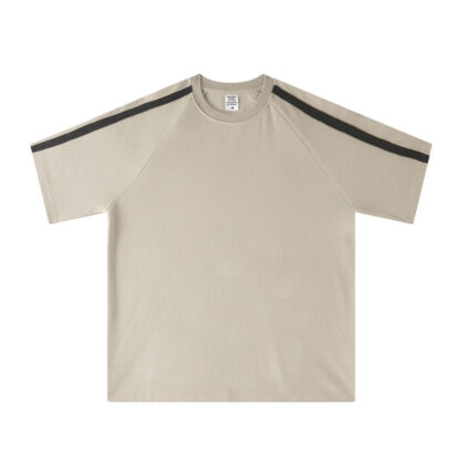 Textured Series: American-Style Unisex Color-Blocked Short-Sleeve T-Shirt（Khaki）