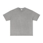 275G frayed edge green pattern washed top short sleeve(Medium gray)