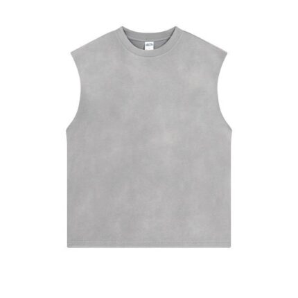 250G Vest with frayed edges, washed and distressed finish(Spray-dyed light gray)