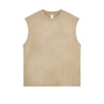 250G Vest with frayed edges, washed and distressed finish(Spray-dyed sand color)