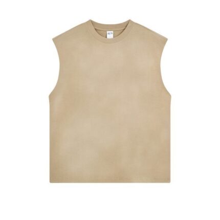 250G Vest with frayed edges, washed and distressed finish(Spray-dyed sand color)