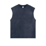 250G Vest with frayed edges, washed and distressed finish(Spray-dyed navy blue)