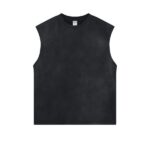 250G Vest with frayed edges, washed and distressed finish(Spray dye black)