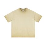 Basic distressed short-sleeved shirt with frayed edges and washed finish (Washed Khaki)