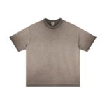 Basic distressed short-sleeved shirt with frayed edges and washed finish (Washed coffee)