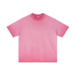 Basic distressed short-sleeved shirt with frayed edges and washed finish (Washed Rose Red)