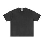 275G frayed edge green pattern washed top short sleeve(Dark gray)