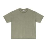 275G frayed edge green pattern washed top short sleeve(gray-green)